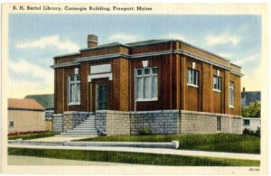 Vintage postcard depicting the B.H. Bartol Library Carnegie Building in Freeport