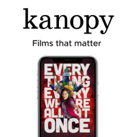 Kanopy - films that matter. Image of smartphone screen showing graphic for film Everything Everywhere All at Once